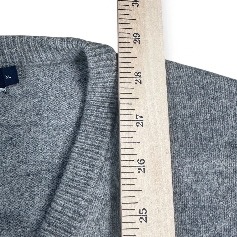WOOLOVERS Mens V Neck Sweater XL Grey‎ Pure New Wool Classic Knit